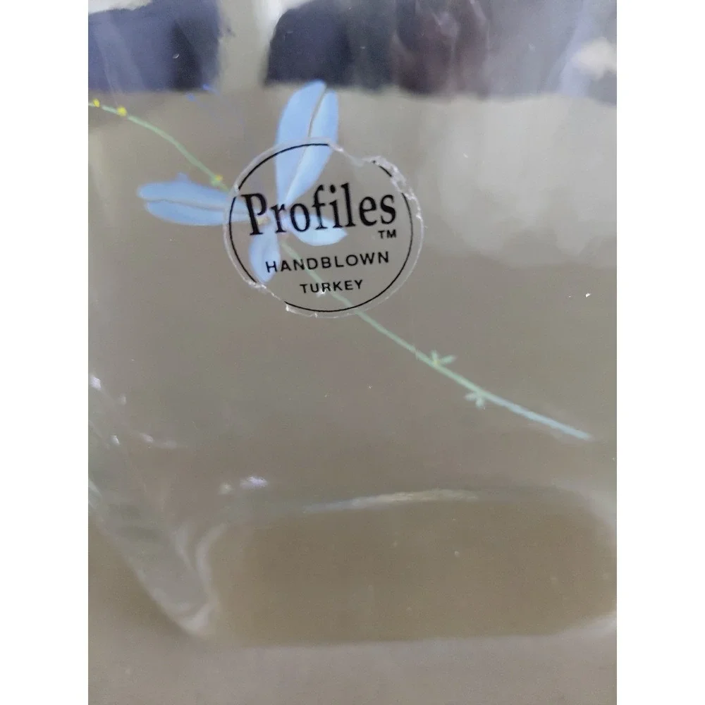 Vtg Profiles Turkish Clear Glass Slim Oval Vase Butterfly Floral  Hand Blown